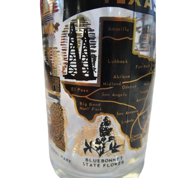 Vintage Texas Gold Black Tourist Beer Mug Map Alamo Big Bend DFW Galveston GUC - Picture 10 of 16